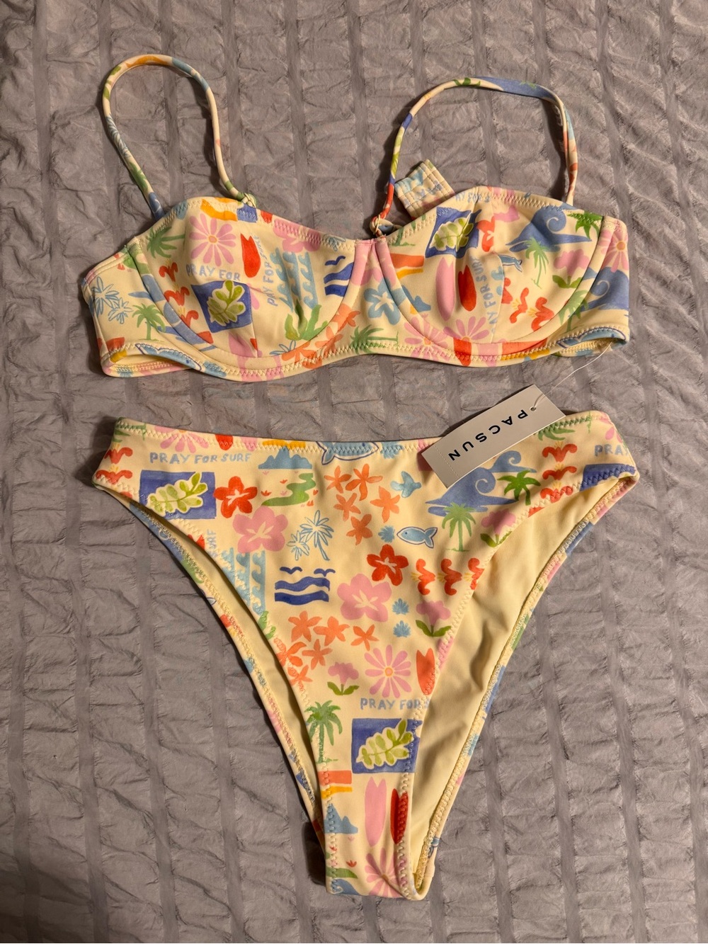 Womens Floral Surf Print Two-Piece One-Piece Style Swim Set - Yellow